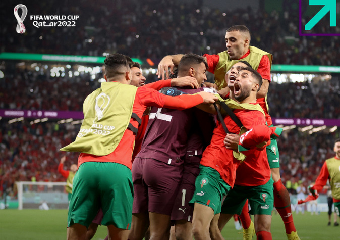 Les joueurs marocains tout heureux après leur qualification historique en quarts de finale